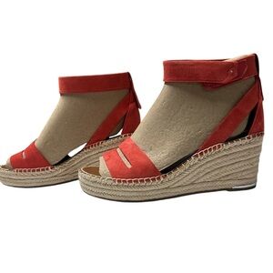 Franco Sarto Espadrille Wedge Sandals in Coral Red - Size 9.5M